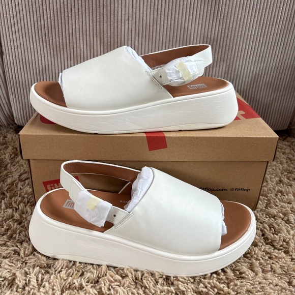 Fitflop F-Mode Leather Flatform Back Strap Sandals Cream Size 7 - Picture 1 of 16